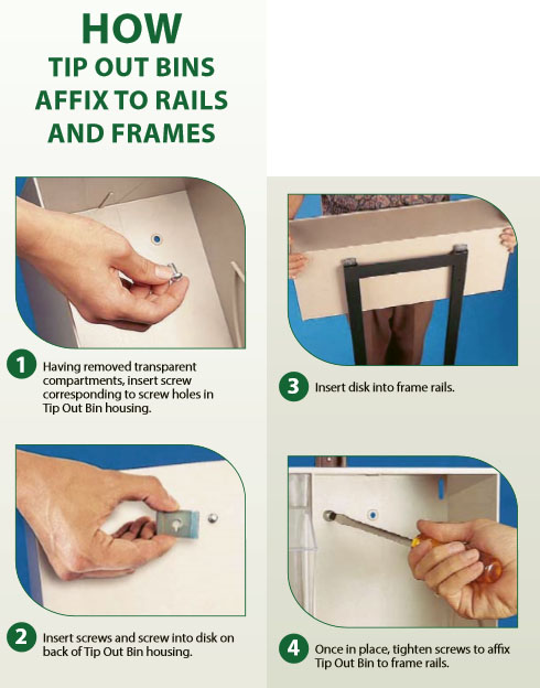 How Tip Out Bins Affix To Rails And Frames